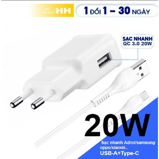 Bộ sạc nhanh QC-3.0 20W HH/B41, Kèm dây Type-C, Ổn Định bảo hành 1 năm