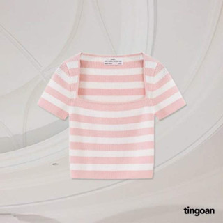 Áo len dệt kim cổ vuông Bora BORA TOP kẻ hồng tingoan newtag