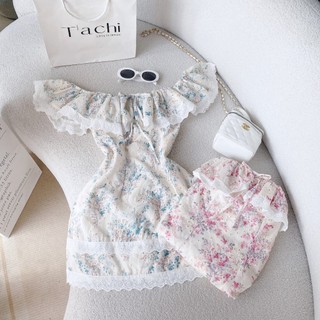 ĐẦM TRỄ VAI REN BÈO THÊU HOA ĐỤC LỖ 2 MÀU (TH)