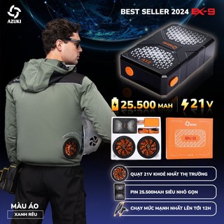 Bộ Áo Quạt Điều Hòa AZUKI EX-9 Thế Hệ Mới Nhất 2024, Pin Siêu Nhẹ 25.500 mah, Quạt 21V- Chạy 12-20h