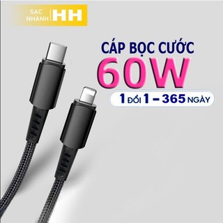 DÂY SẠC NHANH BỌC CƯỚC  PD Type-c to L đa năng cho Ip8 đến Ip14promax, công xuất 60W Bảo hành 1 năm HH