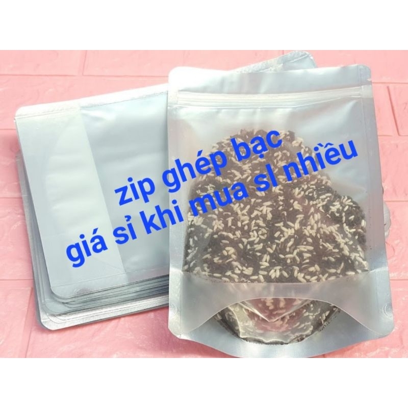 túi zip ghép bạc , mặt trong mặt bạc