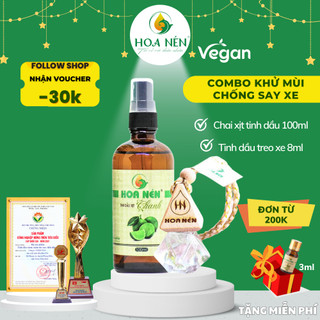 Combo Khử Mùi Xe tinh dầu Chanh nguyên chất - Hoa Nén - Ch.ống say xe, thư giãn, tập trung 100ml