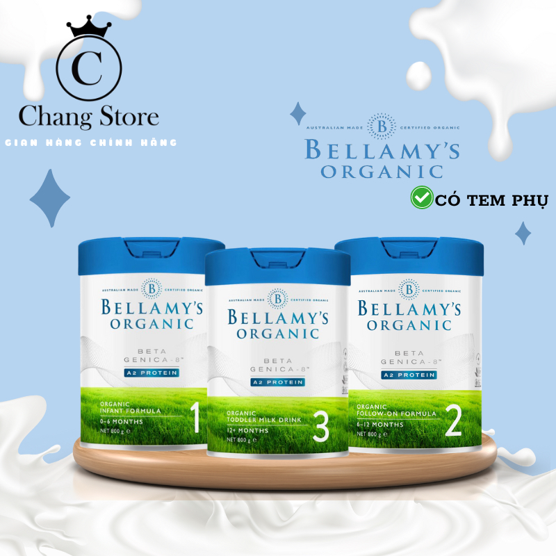   HÀNG SẴN CÓ + Voucher Shop 80k Sữa Bellamy's Organic A2 800g đủ số 1,2,3 date mới nhất hàng air có tem phụ chính hãng 