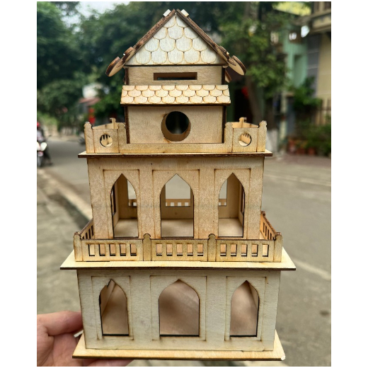 Mô hình Tháp rùa chất gỗ ép dày làm mẫu trang trí chủ đề và đồ lưu niệm hội thi cao 20x20cm