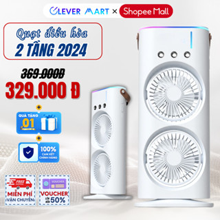 Quạt Điều Hoà Hơi Nước 2 Cánh Gió Tạo Độ Ẩm - Spray Fan Tích Điện 4000mAh Kiêm Đèn Ngủ Đa Sắc, Phun Sương Làm Mát