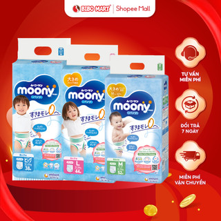 Bỉm Quần Moony Bỉm Bé Trai Bé Gái Sợi Nano Siêu Nhỏ Thấm Hút Tốt Size M58 L44 XL38 - Bibomart