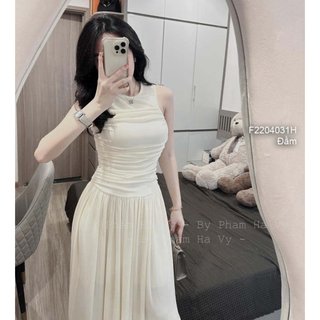 Đầm maxi dài kiểu tùng xòe nhẹ nhúm thân trên cổ tròn sát nách siêu tôn dáng hàng đẹp! <hình thật> bexu90 Shop