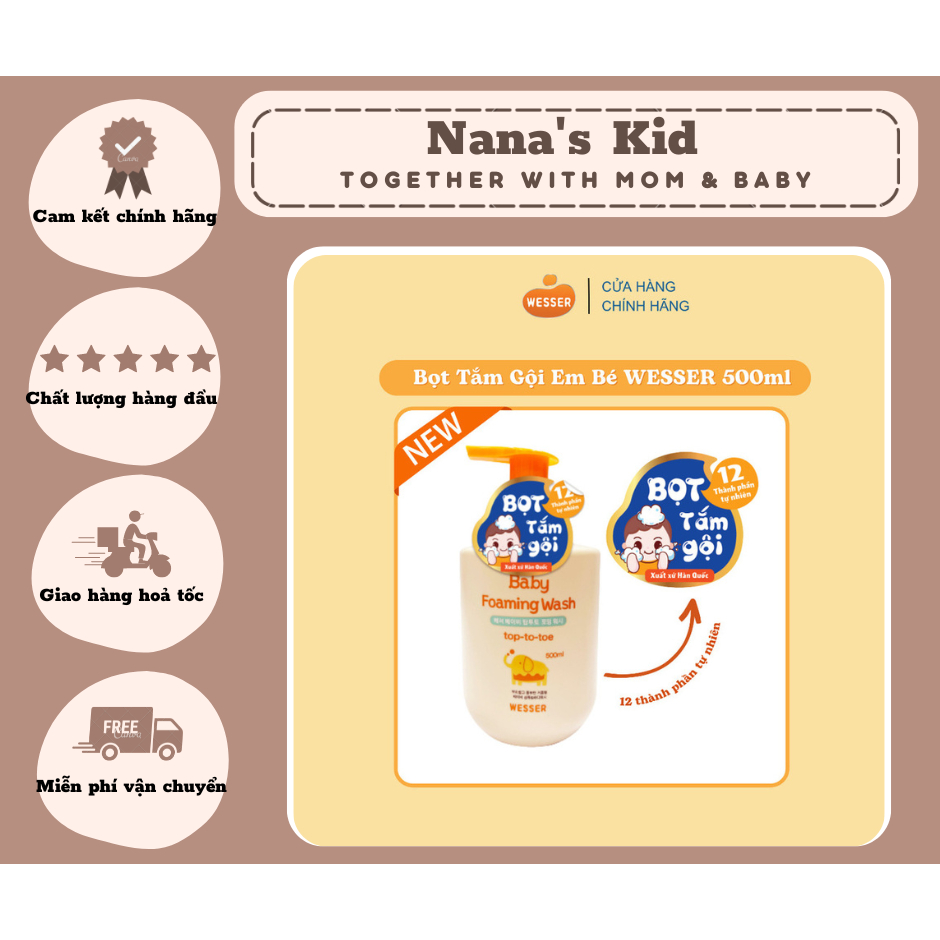 Bọt tắm gội em bé Wesser 500ml ( Nhập khẩu Hàn Quốc )