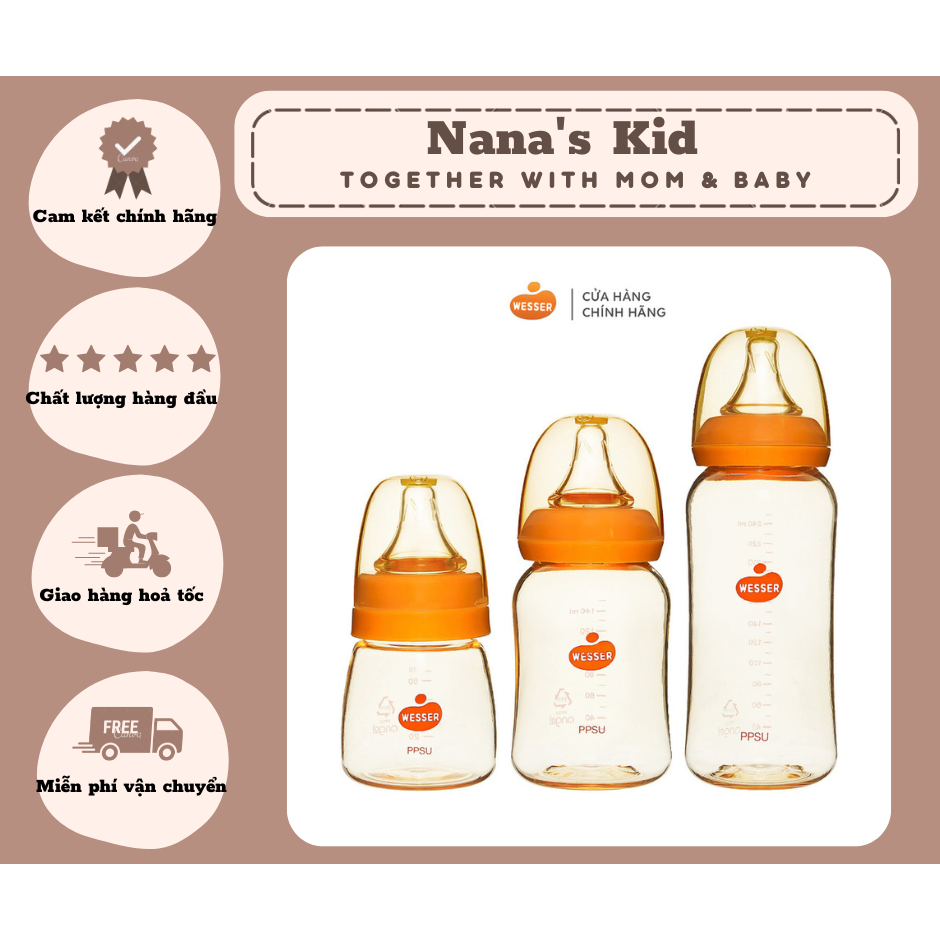 Bình sữa cổ HẸP PP Wesser 60ml/140ml/250ml
