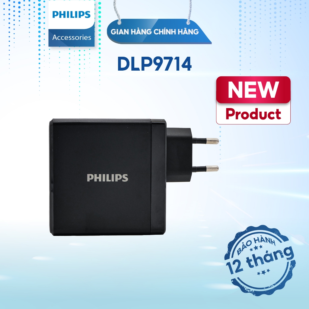 Củ sạc nhanh Philips DLP9714 140W công nghệ GaN, 1 cổng USB-A, 2 cổng USB-C hỗ trợ PD
