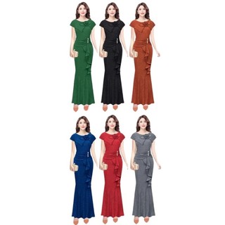 Đầm dạ hội trung niên kiểu choàng vai đuôi cá phối bèo che bụng size lớn 75kg thun kim nhũ mịn,  Đầm dạ hội cho mẹ