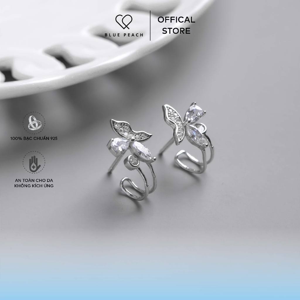 Khuyên Tai Bạc 925 Blue Peach Butterfly Sparkle KT444