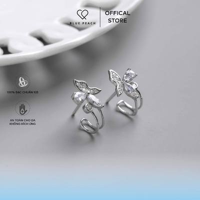 Khuyên Tai Bạc 925 Blue Peach Butterfly Sparkle KT444