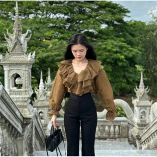  áo sơ mi cổ bèo  áo bèo babydoll dài tay 