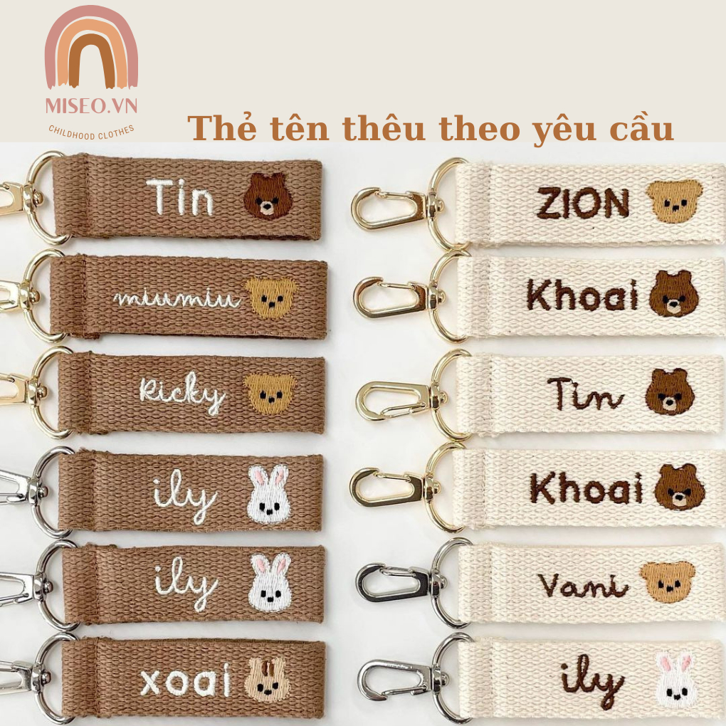 Nametag thêu tên theo yêu cầu, tag treo cặp, balo, vali cho bé thẻ tên có móc khoá