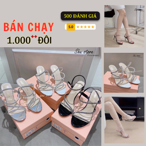 Giày cao gót dây mảnh siêu xinh,  đính đá chéo gót nhọn blingbling L260