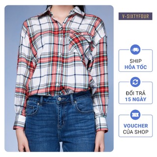 Áo Sơ Mi Nữ Oversize Caro Trắng Đỏ Dáng - Women's Oversized White and Red Caro Shirt V-SIXTYFOUR  123WN1034B2630