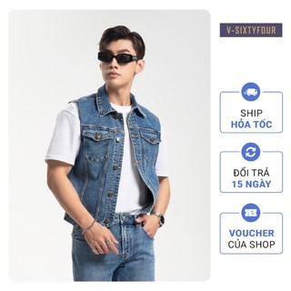 Áo Gile "V" Denim Nam Dáng Ôm. Ocean Blue Slim Fit "V" Type III Demin Gile V-SIXTYFOUR- 222MD3045B1950