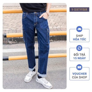 Quần Jeans Nam Túi Hộp Dáng Suông Màu Xanh Đại Dương. Ocean Blue Cargo Denim Pants V-SIXTYFOUR - 222MD3083F1970