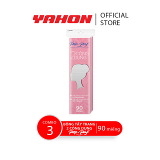 Combo 3 Bao Bông Tẩy Trang POP-PUF 2 Công Dụng Bao Zipper, 90 Miếng/Bao