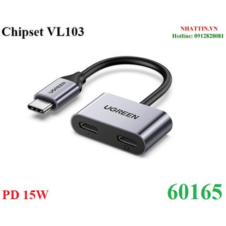 Cáp chuyển đổi usb type-c sang 2 usb type-c tai nghe & sạc 15w ugreen 60165 cao cấp