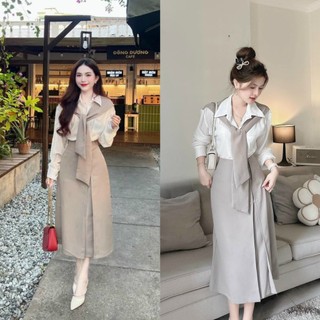 Set chân váy tuyết mưa dáng midi kèm áo lụa 2 màu phong cách trẻ trung, duyên dáng