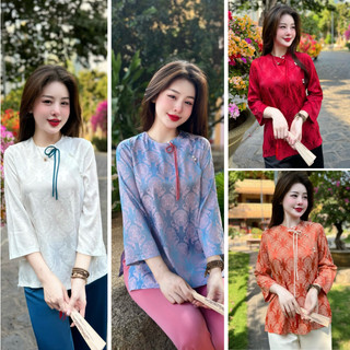 Pháp phục đi chùa, Bộ lam đi chùa chất liệu Lụa Tằm đính kết Ngọc Trai