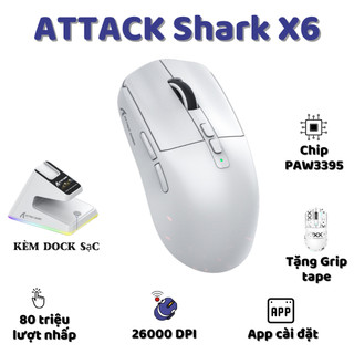Chuột bluetooth không dây chip paw3395 ziyou x6 attack shark dock sạc rgb không dây gaming siêu nhẹ