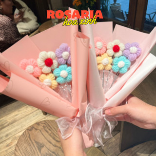 Bó hoa len handmade tặng túi đựng, đèn nháy và thiệp set quà 14/2, 8/3, 20/10