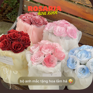 Bó hoa nhũ 7 bông kim tuyến + túi quà + thiệp + đèn led Set quà tặng sinh nhật, 8/3, valentine, 20/10