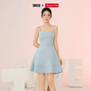 Váy 2 dây jean cúp ngực nữ tawear phom xòe chiết eo tôn dáng s24wdmj331