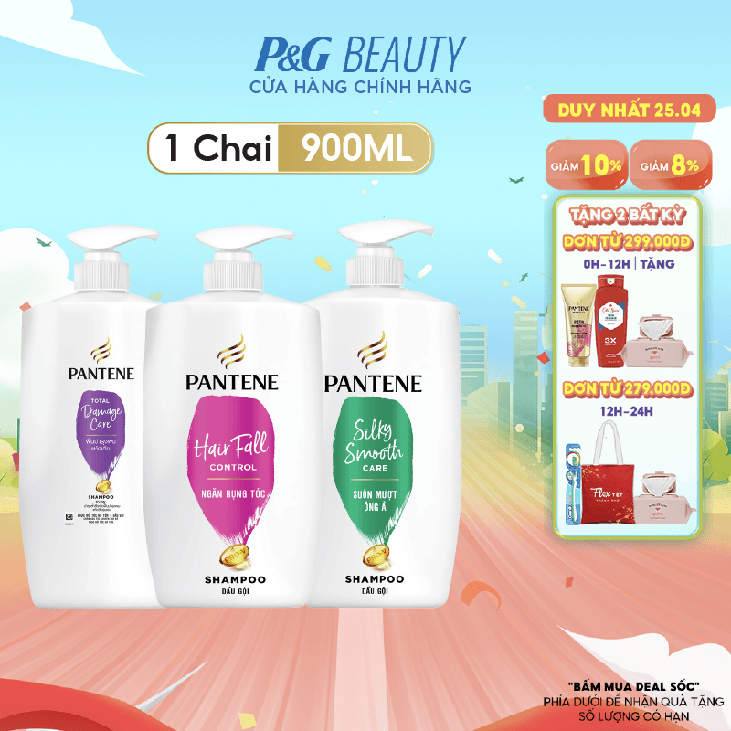 Dầu Gội PANTENE Chai 900ml Ngăn Rụng Tóc / Mượt Mà Óng Ả/ Phục Hồi Hư Tổn/ Giảm Gàu/ Dưỡng Ẩm