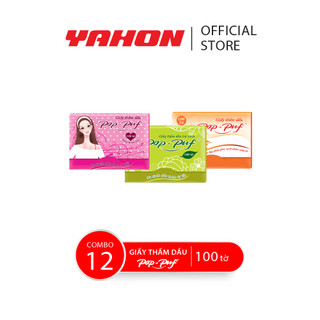Combo 12 Hộp Giấy Thắm Dầu POP-PUF (Màu Ngẫu Nhiên), 100 Tờ/Hộp