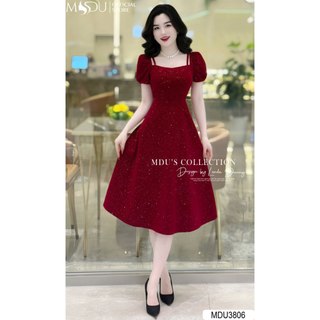  MDU3806 Váy thiết kế thanh lịch Chất Nhung Hàn đính kim sa cao cấp, chất mát mịn, sang chảnh.
