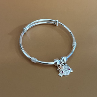  Vòng tay Bạc ta charm Mèo hello kitty kèm bi dành cho bé gái - Bạc thật TTA Jewelry 
