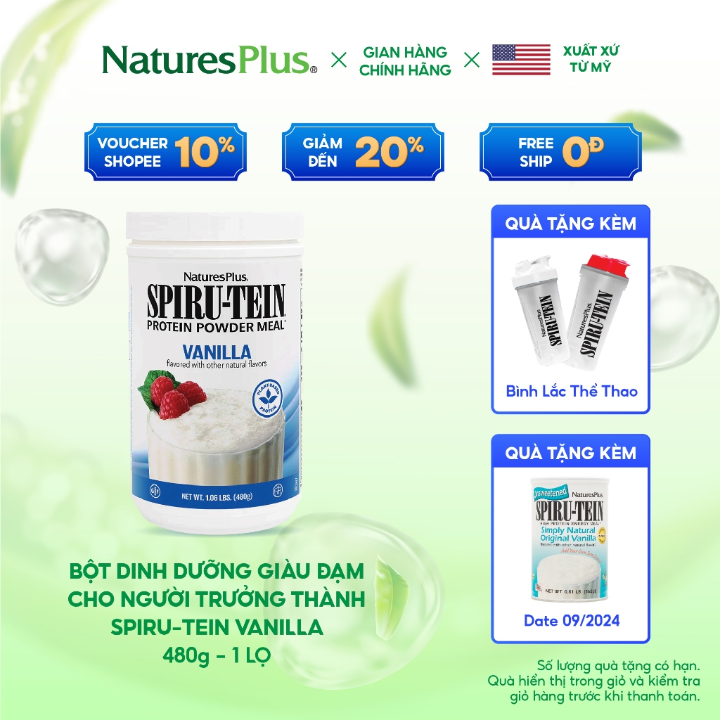 Bột Protein Thực Vật Spiru Tein Plus Đạm Thực Vật Giàu Dinh Dưỡng dành cho người trên 50 tuổi 100% Organic 544g