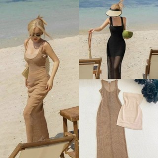Đầm len ren lưới nữ dáng dài 2 màu kèm lót tăm lạnh phù hợp đi chơi, đi biển, dạ hội