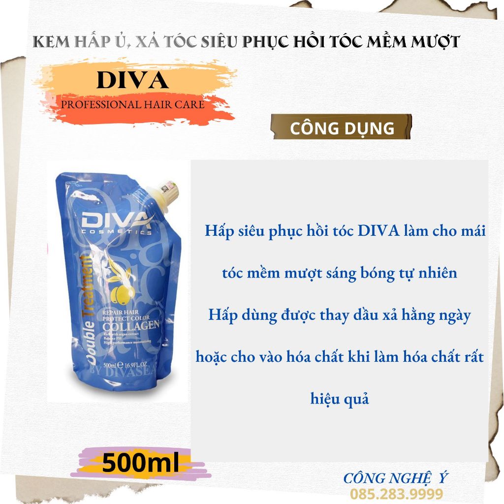 Kem hấp ủ, xả tóc  COLLAGEN DIVA  hấp phục hồi tóc siêu mềm mượt