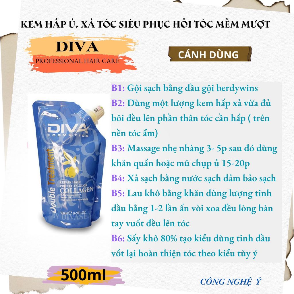 Kem hấp ủ, xả tóc  COLLAGEN DIVA  hấp phục hồi tóc siêu mềm mượt