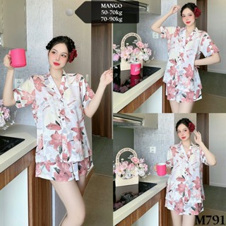 Đồ bộ mặc nhà pijama nữ tay TAY NGẮN lụa Mango size 1(50-70kg) 2(70-90kg) M791
