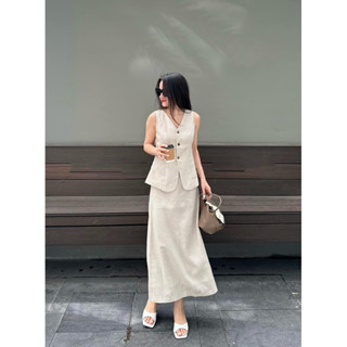 SET LINEN CHÂN VÁY DÀI MIX ÁO SÁT NÁCH CÓ TÚI 2 BÊN HÔNG CHÍT EO TÔN DÁNG PHONG CÁCH HÀN QUỐC SIÊU XINH