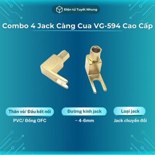 Combo 4 jack càng cua vg-594 cao cấp, đồng mạ vàng - jack bắp chuối sang càng cua bh lỗi 1-1