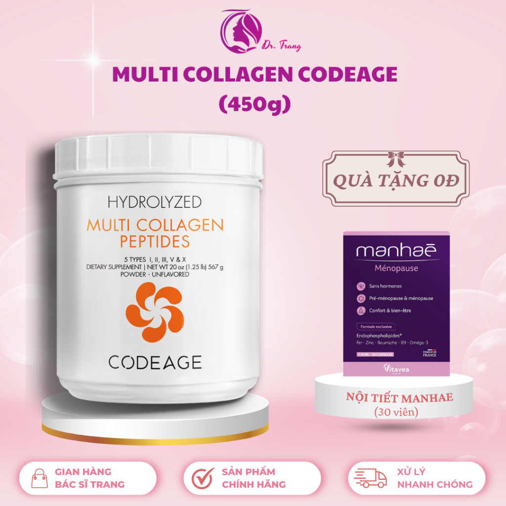 - COLLAGEN CAM - Bột collagen tổng hợp Multi Collagen Peptides - Tặng 1 Nội tiết Manhae 30 viên