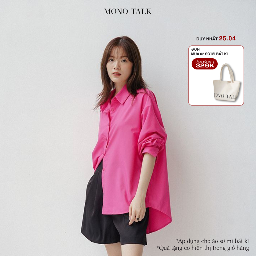 Áo sơ mi nữ MONOTALK dài tay dáng oversize T10001FT- Màu Hồng