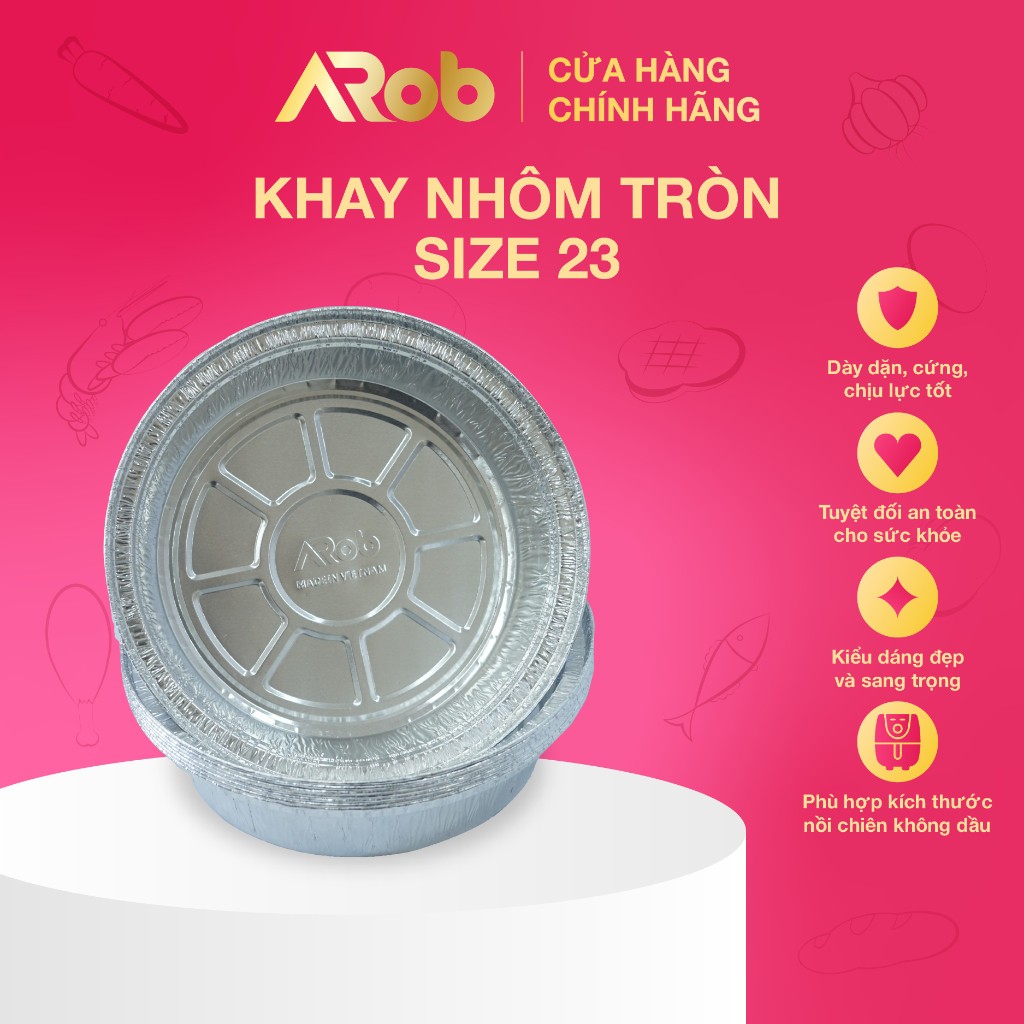 Combo 5 Khay Giấy Bạc Nướng Tròn ARob Làm Bánh Nướng Thịt Tiện Dụng Chống Bám Dính Đường Kính 23cm