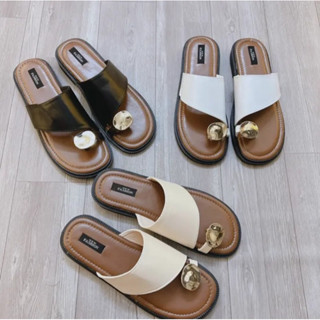 Dép nữ xỏ ngón quai bản may to mang ôm chân đế bệt 2cm chất liệu cao su a04