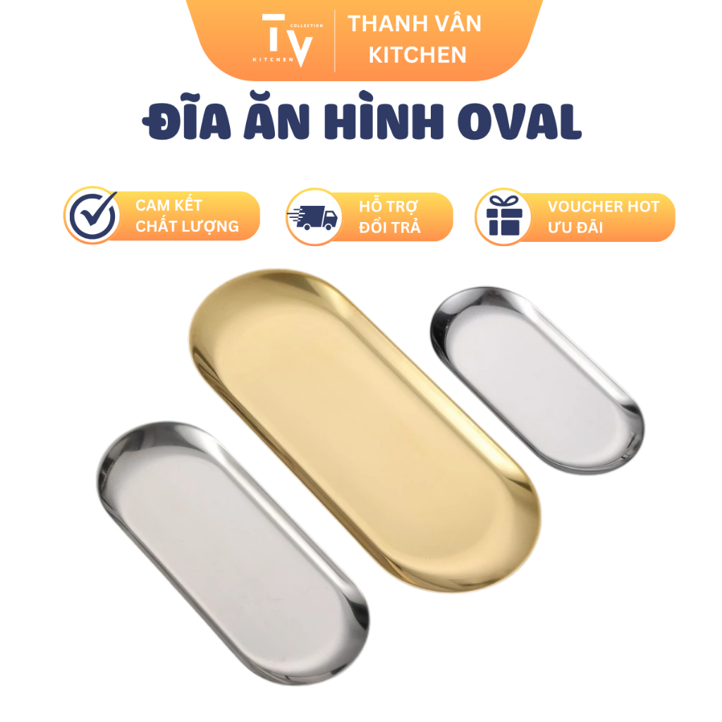 Dĩa ăn hình oval, dĩa ăn Hàn Quốc, dĩa hình hạt xoài sang trọng không gỉ nhiều size đa dạng (TV525)