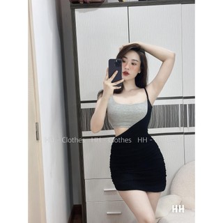 Đầm 2 Dây Phối Bra Xám - D21154