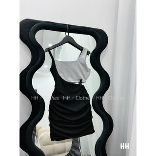 Đầm 2 Dây Phối Bra Xám - D21154